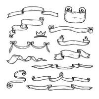 Old ribbon banner set- for decoration, scrapbook and design. Line art vintage drawing element vector