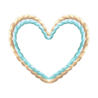 Frame from rope in heart shape. Hand drawn watercolor illustration isolated. Marine border made of cord. Empty space for text. Romantic string garland. Nautical template for card, textile, logo, print png