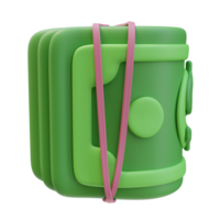 3D Rendering of Money Banknote Stack Bundle Folded in Half tied with a rubber band icon png