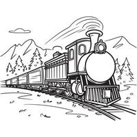 Model Train On Railroad Coloring Page.The mountains and trees vector