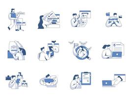 Open Hiring and Recruitment Icon Scenes Set vector