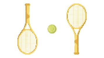 Pixel tennis rackets with ball. Design elements isolated on white background.Game development, mobile app.8-bit sprite. vector