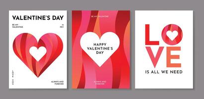 Poster of Valentine's Day. A set of illustrations. February 14. Minimalist, heart, curve abstract gradient background pattern, icon. Perfect for poster, media banner, cover or postcard. vector