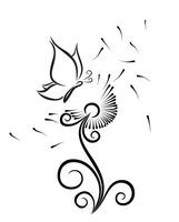 Flower of field dandelion with butterfly. vector