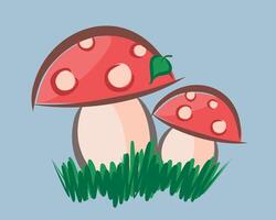 Drawing of a red forest mushroom with a grass. vector