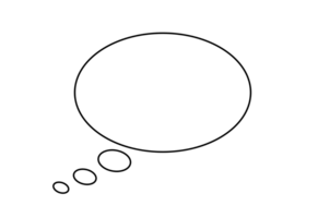 Isolated comic book speech bubble indicating thought, without text, empty blank, filled with white, bordered in black. png