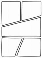 A vertical comic book panel, made of many angled hand-drawn boxes, empty. Useful layout. Isolated. png