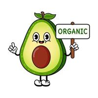 Cute funny Avocado with an inscription organic character. hand drawn Avocado character illustration icon. Isolated white background vector