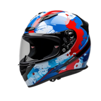 Stylish ski helmet with mountain design and red goggles on a transparent background png