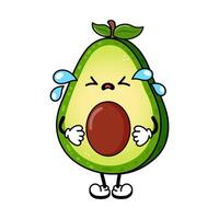 Cute crying sad Avocado character. hand drawn Avocado character. Isolated white background vector