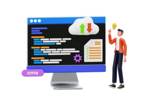 Man thinking and making a programming decision 3d illustration. Programming Mind 3D Illustration png
