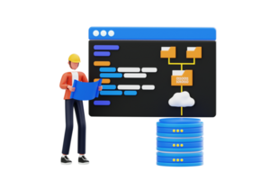 Data base administrator 3d illustration. Data protection, backup and restore 3d illustration png