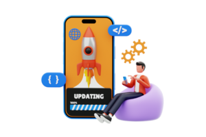 Application developer working on project 3d illustration. Male mobile application developer 3d illustration png