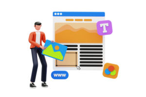 Web Designer 3D Illustration. Web Designer Working on Landing Page Design 3D Illustration png