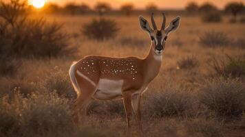 A graceful antelope stands in a sunlit landscape, showcasing its beauty and natural habitat. photo