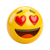 Yellow Emoji Face with Heart Eyes and Wide Smile in 3D Render png