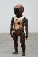 Rusty robot sculpture in a minimalist setting photo