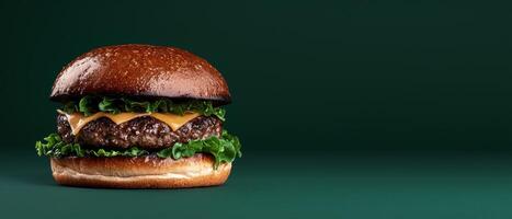 A burger with cheese and lettuce photo