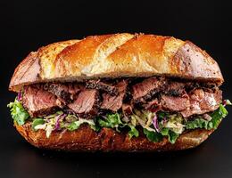Delicious steak sandwich on a crusty roll with coleslaw photo