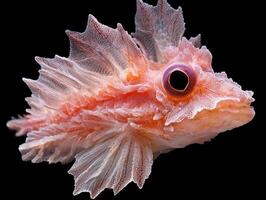 Close up of a vibrant orange and translucent sea creature with intricate details photo