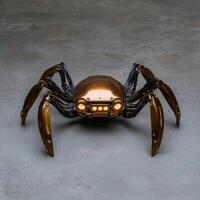 Futuristic robotic crab with glowing lights on a gray background photo