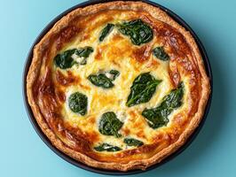Delicious spinach and feta quiche in a rustic crust photo