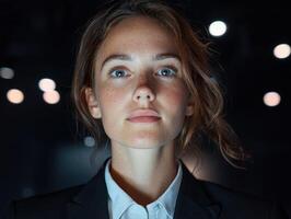 Portrait of a young businesswoman in a dark setting photo