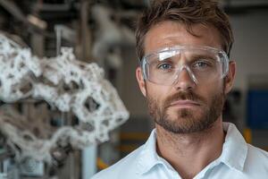 Portrait of a focused engineer in a modern factory setting photo
