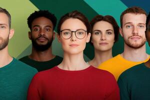 Diverse group of young adults smiling and looking at the camera photo
