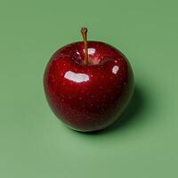 Single red apple on green background photo