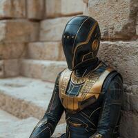 Futuristic robot in ancient setting photo