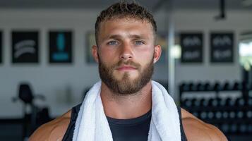 Portrait of a muscular man with a beard at the gym photo