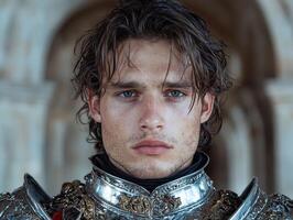 a man in a medieval costume with a sword photo