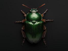 Closeup of a vibrant green beetle with brown legs on a black background photo