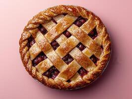 Delicious Homemade Raspberry Pie with Lattice Crust photo