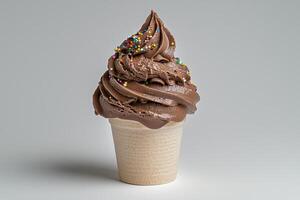 Chocolate ice cream cone with sprinkles photo