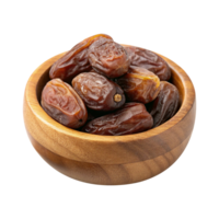 Healthy dates arranged in a wooden bowl on transparent background png