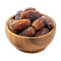 Fresh dates in a wooden bowl isolated on transparent background png