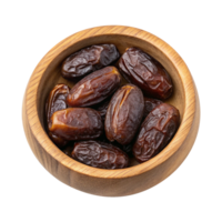 Sweet and ripe dates in a wooden bowl on a see-through background png