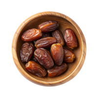 Delicious dates presented in a wooden bowl on a clear background png