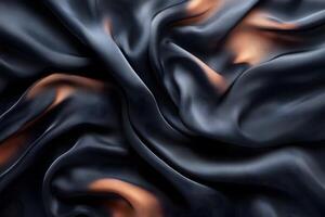 Luxurious Black Silk Fabric with Copper Highlights for Elegant Design and Decor photo