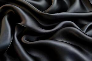 Luxurious Black Silk Fabric with Elegant Folds for Fashion and Design Projects photo