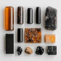 Collection of various materials and objects arranged on a white background photo