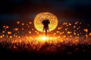 Dandelion at Sunset Enchanting Nature Scene for Inspirational Prints and Designs photo