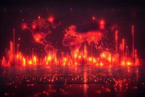 Global Digital Landscape with Futuristic Red Data Visualization for Technology and Networking photo