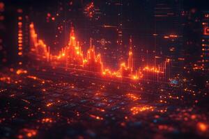 Futuristic Financial Data Analysis with Glowing Digital Bar Graph and Keyboard photo