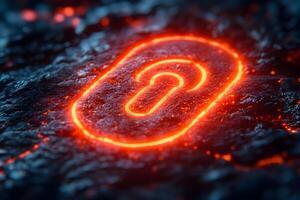 Futuristic Neon Lock Symbol on Textured Surface for Cybersecurity Design photo