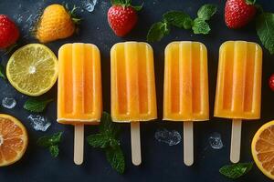 Refreshing Summer Citrus Popsicles with Fresh Strawberries and Mint photo