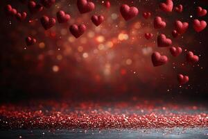 Romantic Glittering Red Hearts on Sparkling Background for Valentine's Day Design photo