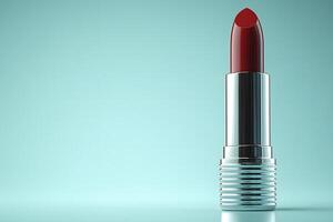 Elegant Red Lipstick on Minimalist Turquoise Background for Beauty Branding and Design photo